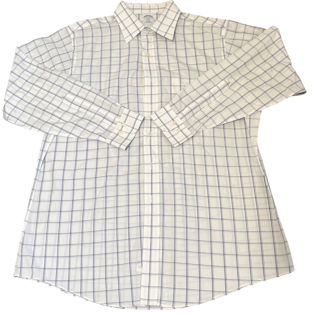 Brooks‎ Brothers 346 Mens 17 4/5 Slim Fit Non-Iron Cotton Windowpane Dress Shirt